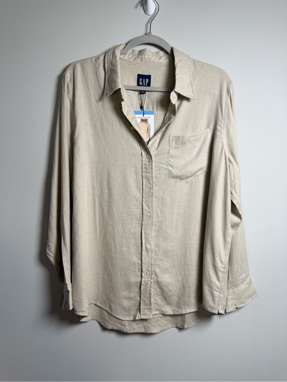 NWT Gap Women's Linen Blend Long Sleeve Button-Up Shirt L Casual Classic Coastal